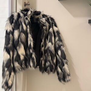 Stylish Black and White Faux Fur Jacket